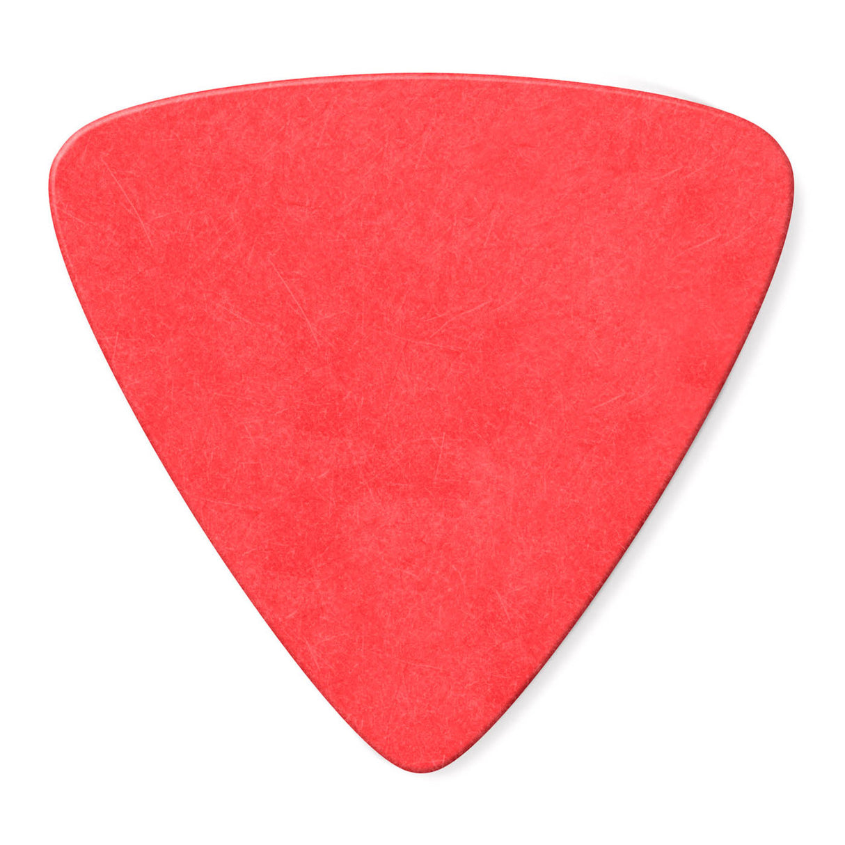 Red triangular guitar pick on a white background