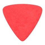 Red triangular guitar pick on a white background