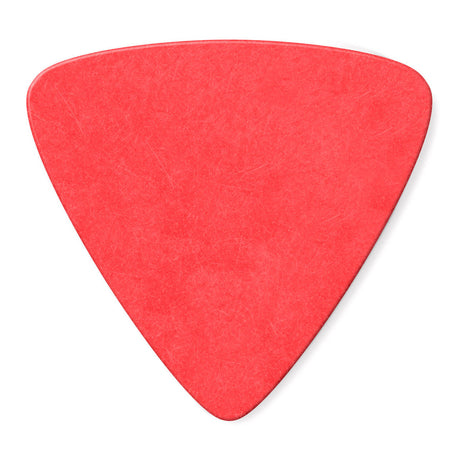 Red triangular guitar pick on a white background