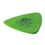 Green guitar pick with Dunlop branding on a white background