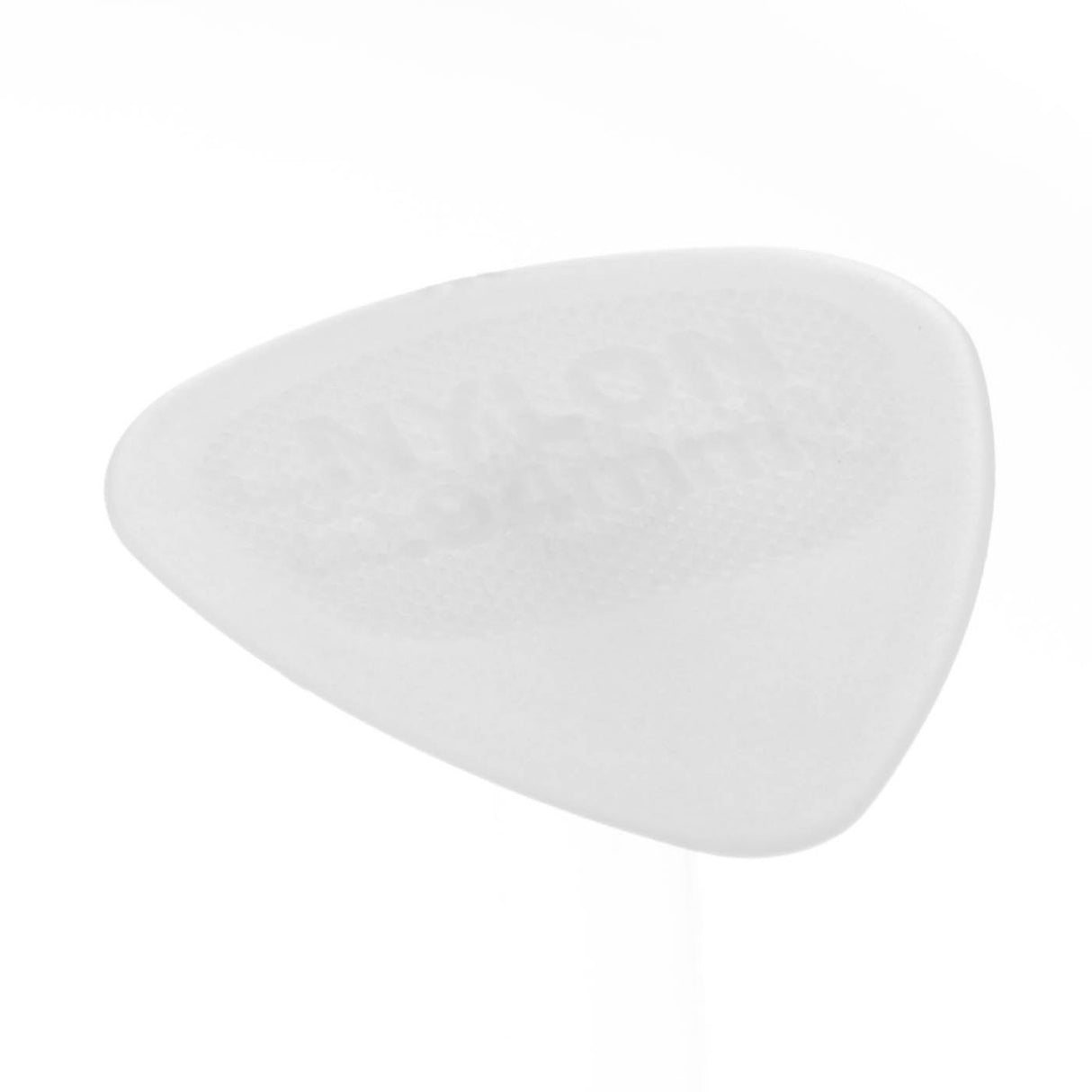 A clear guitar pick on a white background
