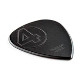 A black Dunlop guitar pick with the number '4' inside a semi-circle design on a white background