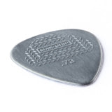 A gray guitar pick with Max-Grip and .73 branding - on a white background