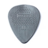 A gray guitar pick with Max-Grip and .88 branding - on a white background