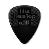 Black guitar pick with 'Jim Dunlop' branding on a white background