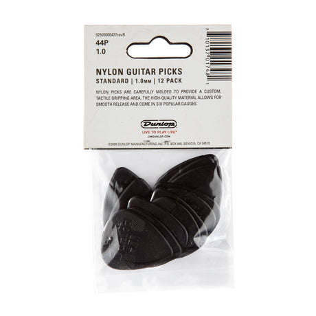 Pack of Dunlop nylon guitar picks with packaging on a white background
