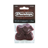 Dunlop guitar pick packaging with 12 picks inside on a white background