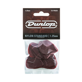 Dunlop guitar pick packaging with 12 picks inside on a white background