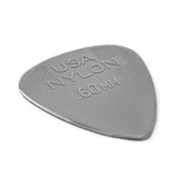 Gray guitar pick with 'USA Nylon .60 mm' text on a white background