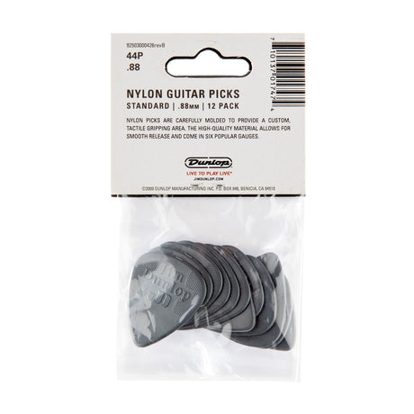 Pack of Dunlop nylon guitar picks with packaging on a white background