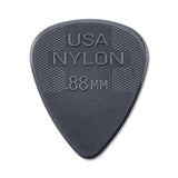 Gray guitar pick with 'USA NYLON .88 MM' text on a white background