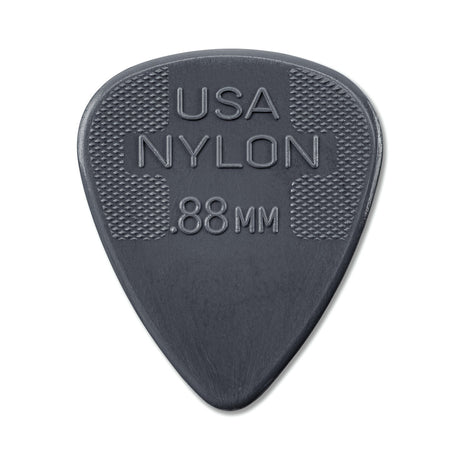 Gray guitar pick with 'USA NYLON .88 MM' text on a white background