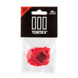 Pack of red guitar picks with Tortex branding on a clear background