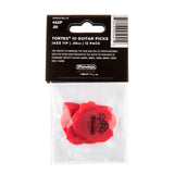 Pack of red guitar picks with Dunlop branding on a white background