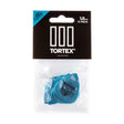 Pack of blue guitar picks with Tortex branding on a white background