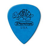 Blue guitar pick with Dunlop branding on a white background