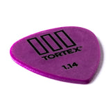 Purple guitar pick with 'Tortex' branding on a white background