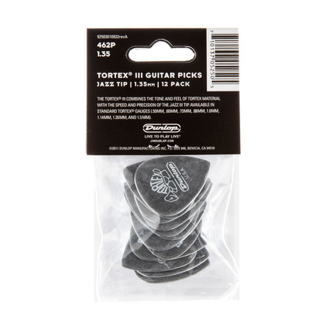 Pack of Dunlop Tortex III guitar picks with packaging on a white background