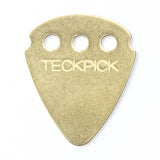 Gold guitar pick with 'TECKPICK' branding on a white background