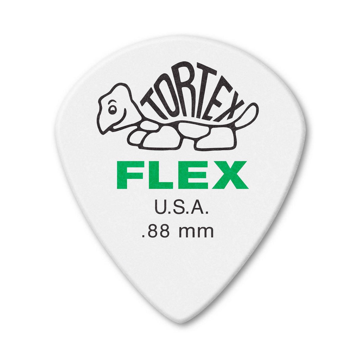 White guitar pick with Tortex Flex branding on a white background