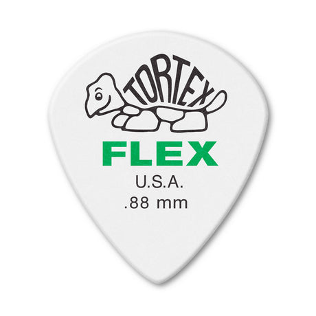 White guitar pick with Tortex Flex branding on a white background