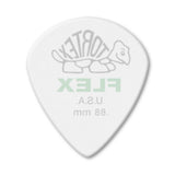 White guitar pick with 'Tortex Flex' branding on a white background
