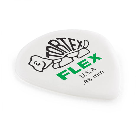 White guitar pick with Tortex Flex branding on a white background