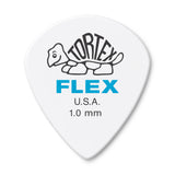 White guitar pick with Tortex Flex branding on a white background