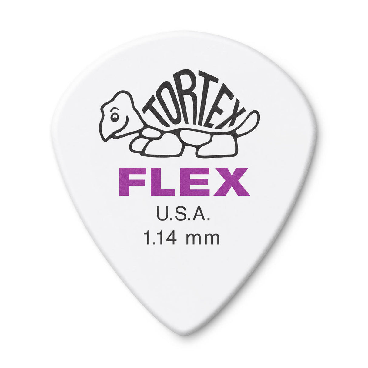 White guitar pick with Tortex Flex branding on a white background