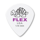 White guitar pick with Tortex Flex branding on a white background