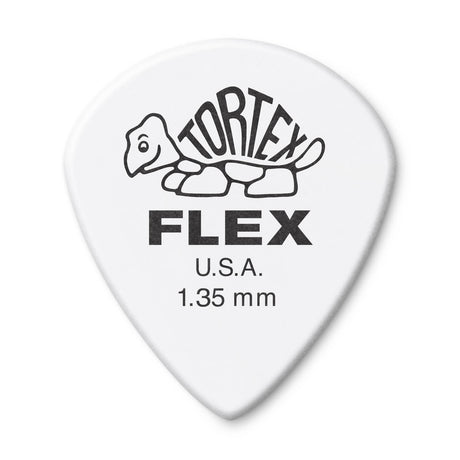 White guitar pick with Tortex Flex branding on a white background