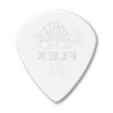 White guitar pick with a brand logo on a white background