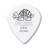 White guitar pick with Tortex Flex branding on a white background