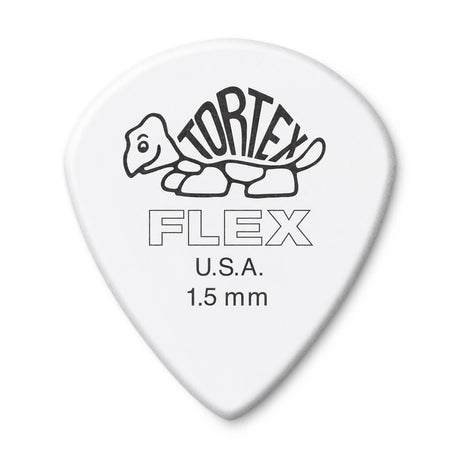 White guitar pick with Tortex Flex branding on a white background