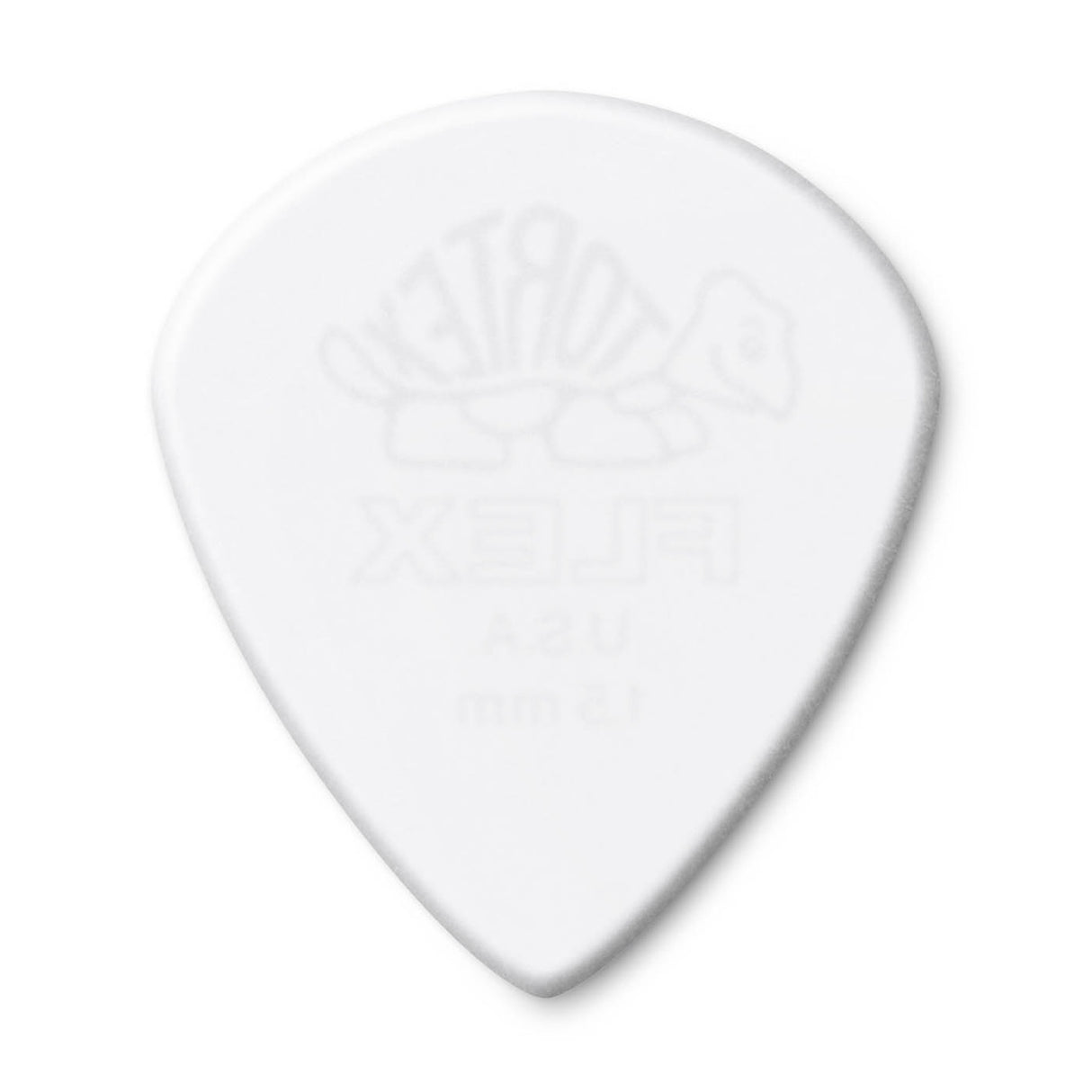 White guitar pick on a white background