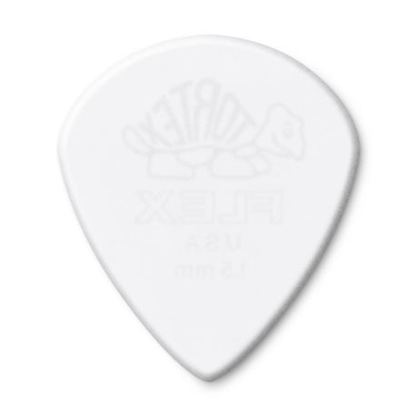White guitar pick on a white background
