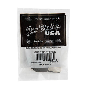 A bag of Dunlop branded guitar picks on a white background