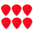 Six red guitar picks with 'Jazz III' branding on a white background