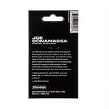 The backside of a package of Joe Bonamassa Dunlop guitar picks with brand details on a white background