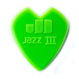 Green heart-shaped guitar pick with 'Jazz III' branding on a white background