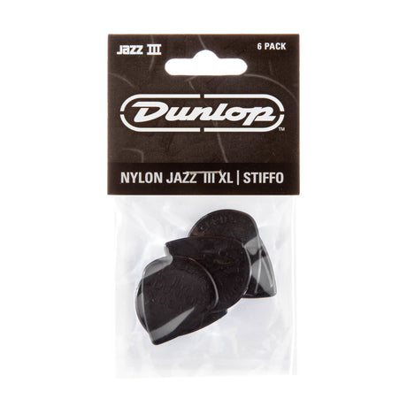 Dunlop guitar pick packaging with six picks inside on a white background