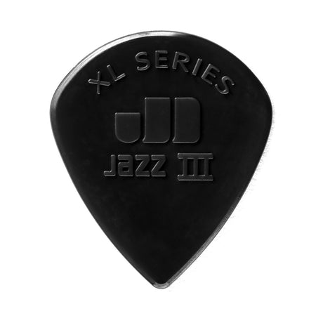 Black guitar pick with 'XL Series' and 'Jazz III' text on a white background