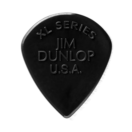 Black guitar pick with 'XL Series Jim Dunlop U.S.A.' text on a white background