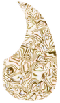 The image shows a teardrop-shaped acoustic guitar pickguard with an iridescent abalone or mother-of-pearl pattern in cream, gold, and pearl tones. This decorative pickguard, made from or mimicking abalone shell, features unique swirling designs that add elegance while protecting the guitar body near the sound hole from pick scratches during playing.