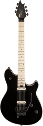 The image shows a black EVH Wolfgang® Special electric guitar. It features two humbucker pickups, a tremolo bridge, volume and tone controls, and black hardware. The light-colored maple neck has multiple dot fret markers and six tuning pegs on the headstock with visible branding. 