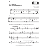 The image shows piano sheet music for "In Dreams" from The Lord of the Rings, arranged by Tom Gerou. It features treble and bass clefs, the song title, composer credits, tempo marking, 4/4 time, and dynamic "mp." Lyrics, melody, rehearsal letters, an optional duet part, finger diagram, and publisher info (New Line Tunes) are included. This is page 30 from an intermediate-level piano songbook.