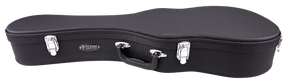 The image shows a black Hiscox hardshell guitar case with a textured exterior and chrome metal hardware, including two latches and a handle. It has a classic guitar-shaped profile designed to fit acoustic or classical guitars. The case features professional-grade construction for maximum protection during transport and storage, reflecting Hiscox’s reputation for high-quality instrument cases.