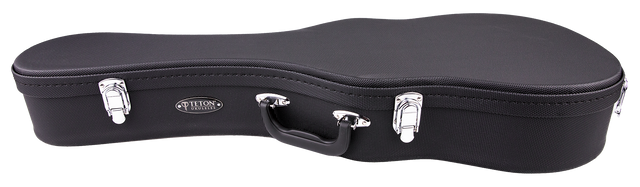 The image shows a black Hiscox hardshell guitar case with a textured exterior and chrome metal hardware, including two latches and a handle. It has a classic guitar-shaped profile designed to fit acoustic or classical guitars. The case features professional-grade construction for maximum protection during transport and storage, reflecting Hiscox’s reputation for high-quality instrument cases.