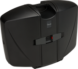 The image shows a black Fender molded hard instrument case with a sleek design. It features the Fender logo, durable construction, secure latches with red indicators, a carrying handle, and reinforced corners. Designed for guitars or basses, it offers professional-grade protection for transporting Fender or similarly sized instruments.