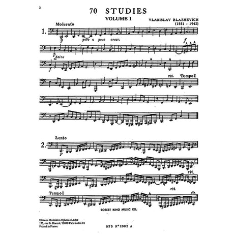 Sheet music for 70 Studies by Vladoslav Blazhevich for Tuba with musical notation on a white background.